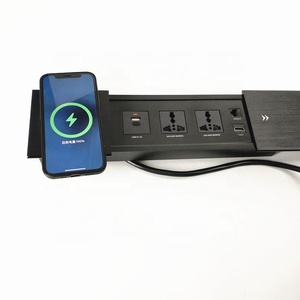 Aleación de aluminio Integrado multifunción Universal Power data Desk montado enchufe deslizante con cargador inalámbrico usb-c RJ45 Cat6 - Product Image 4