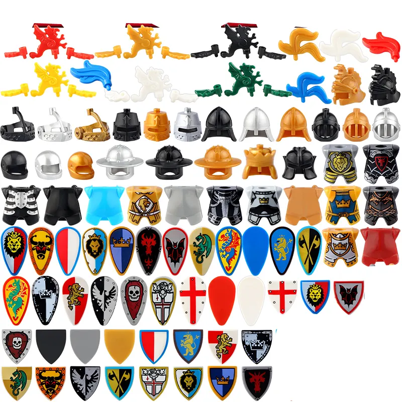 Средневековые маленькие игрушечные фигурки, аксессуары, кавалерийский шлем, броня, блок, кирпич для Legoings, сумка из ПВХ, многоцветный