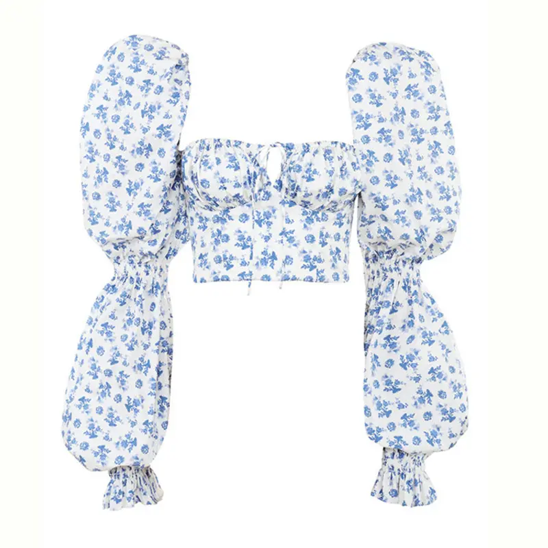 Blusa de manga larga con estampado Floral para primavera y verano, camisa corta Sexy para mujer, 2021