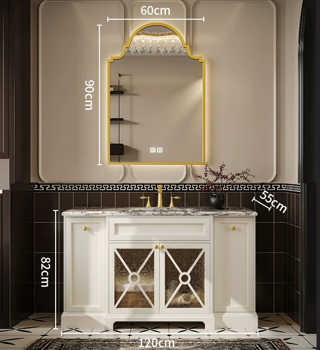 Piano in marmo da 120 cm & Lavabo in ceramica + specchio smart