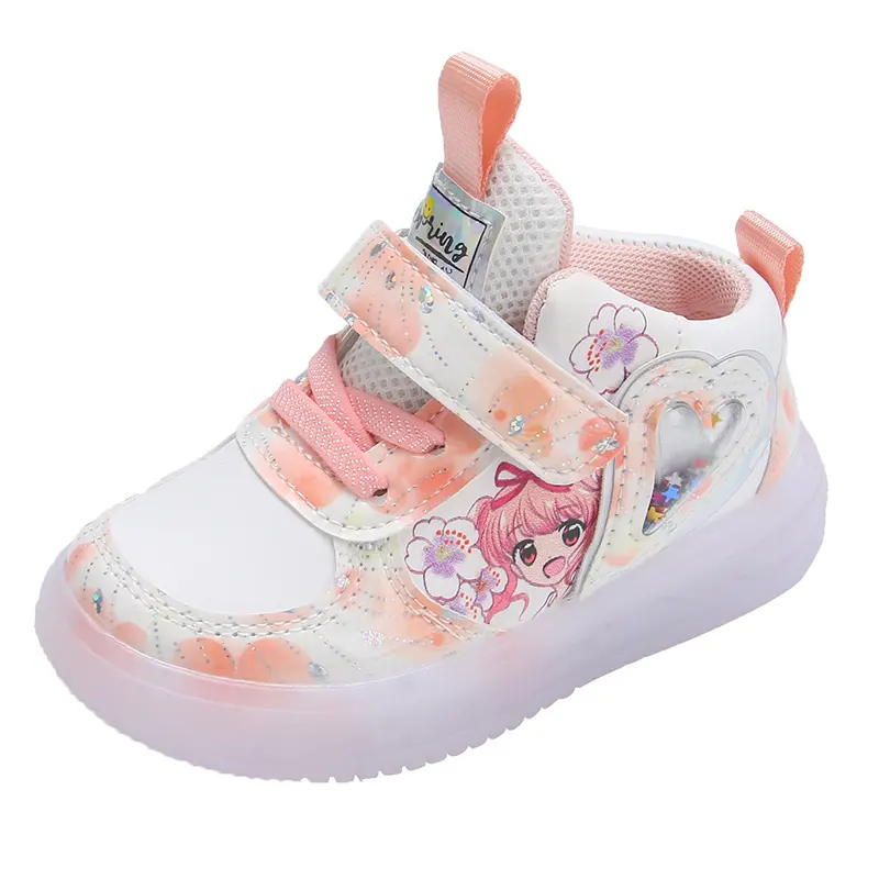 Factory for flashing children's board shoes 1-5 years old girl cartoon soft sole trend casual shoes