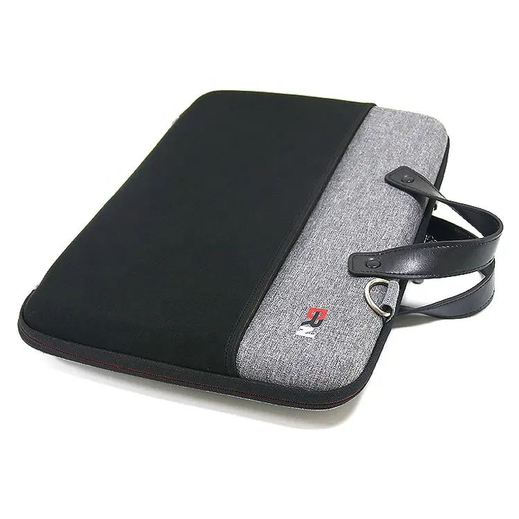 Ustom-funda de neopreno con mango de cuero para ordenador portátil, funda rectangular negra con correa de Eva
