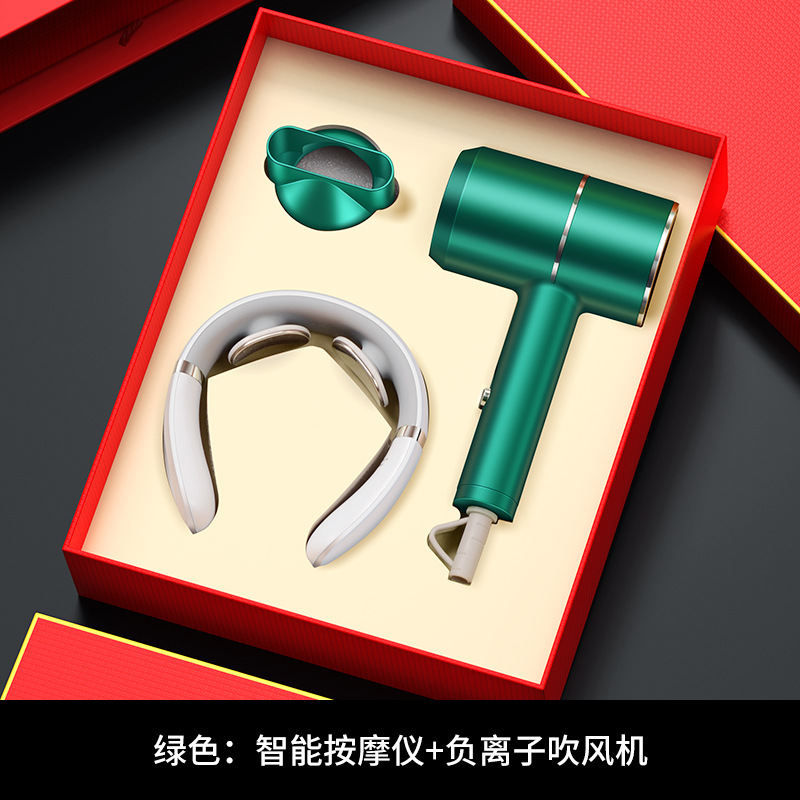 Coffret cadeau masseur sèche-cheveux vert
