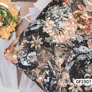 Thêu Lớn Màu Đỏ Hoa Ren Vải Với Bạc Màu Đen Lá Mô Hình Phi <span class=keywords><strong>Sequin</strong></span> Vải Cho Buổi Tối Ăn Mặc Váy Quần Áo - Product Image 4