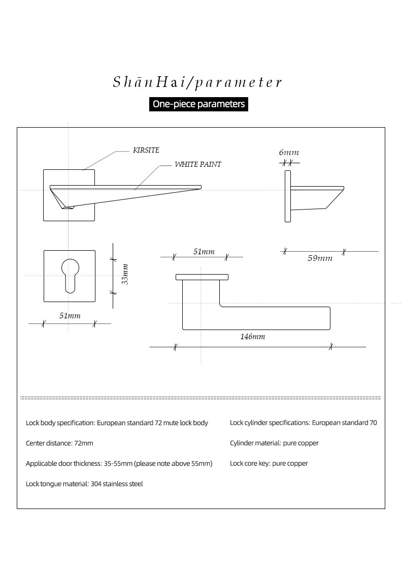 Safety Black Zinc Alloy Interior Door Handle Lever Lock With  Mortise Lock Door Handle
