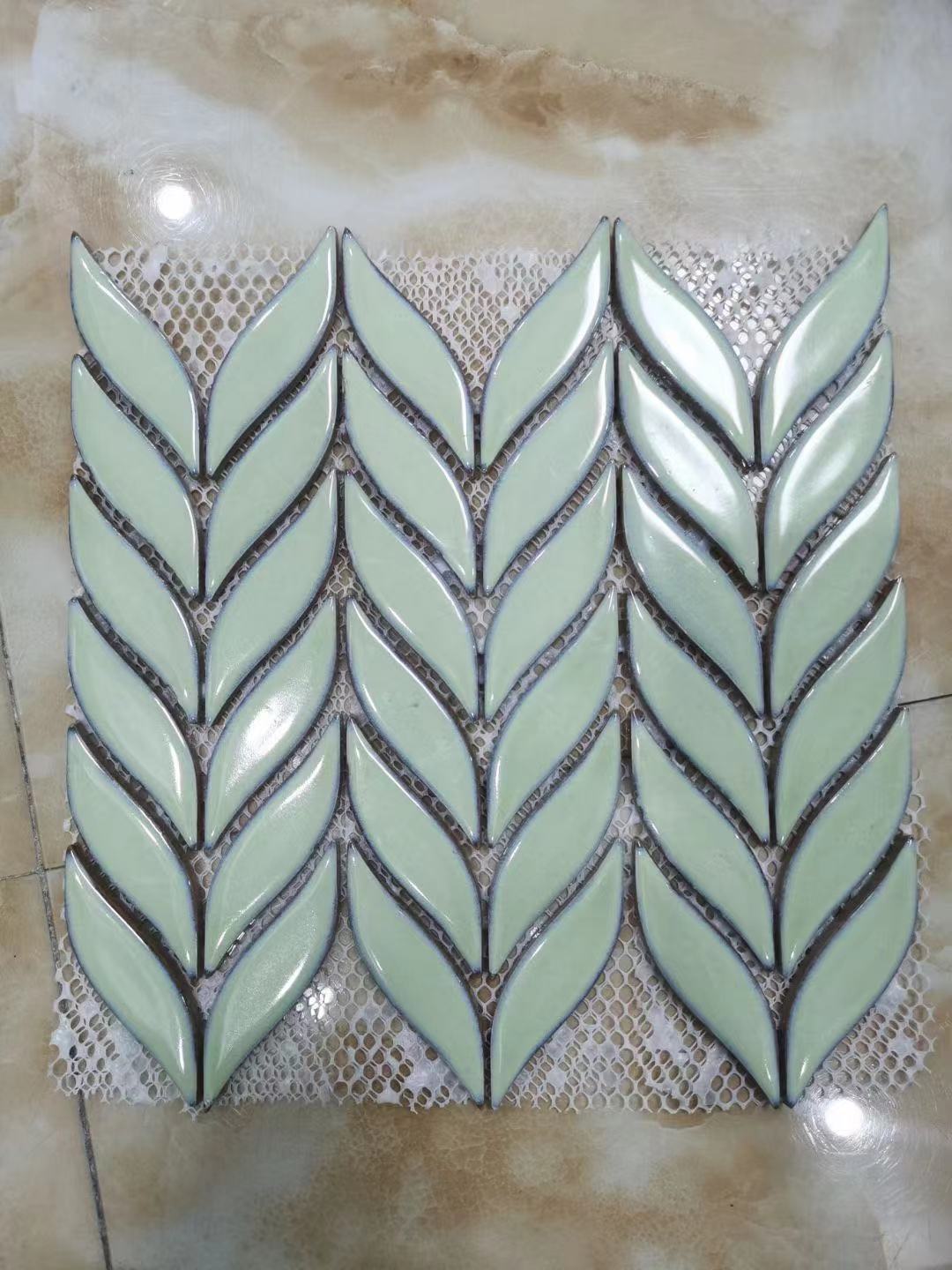 Swimming Pool White Blackish Green Ice Crack Ceramic Mosaic Wall Tiles For Bathroom
