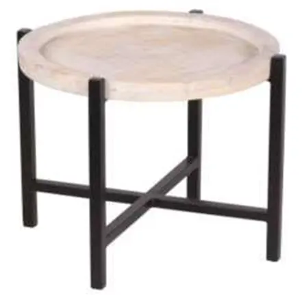 Table basse de forme ronde avec plateau en bois et structure en métal de l'Inde