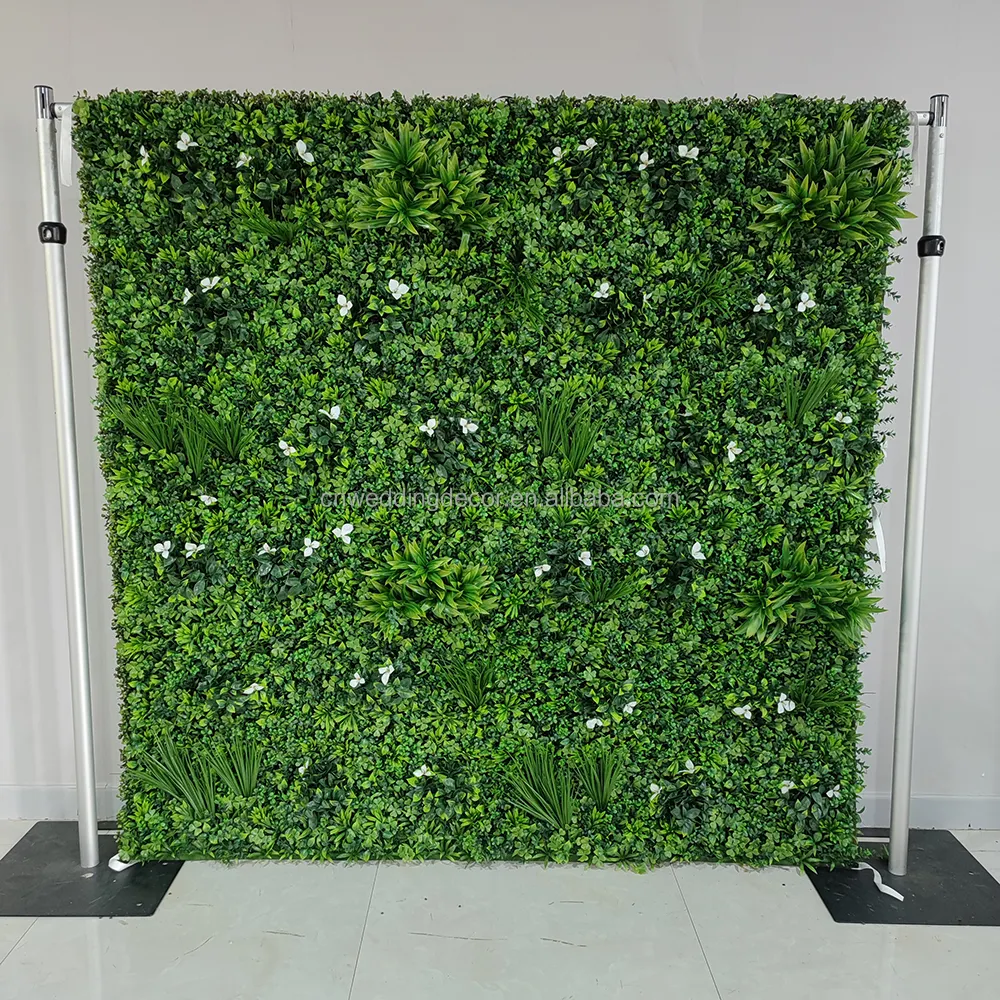 Easy install curtain style greenery grass wall backdrop for birthday party decoration