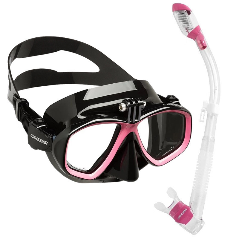 Set de snorkel con máscara negra y rosa