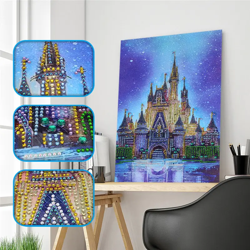 Castle Night scape Speziell geformte Diamant malerei Mosaik malerei Kreuz stich Stickerei Dekor DIY Geschenk für Kinder