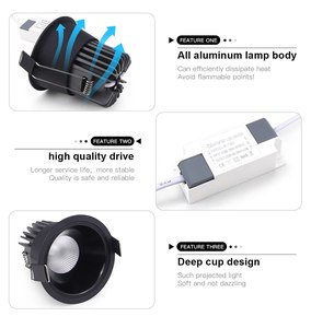 <strong>Leds</strong> Downlight <strong>9W</strong> COB Bulb Spotlight Flat Castable <strong>LED</strong> Downlight Aluminum Ceiling Light Corridor Kitchen Home Decoration - Product Image 5