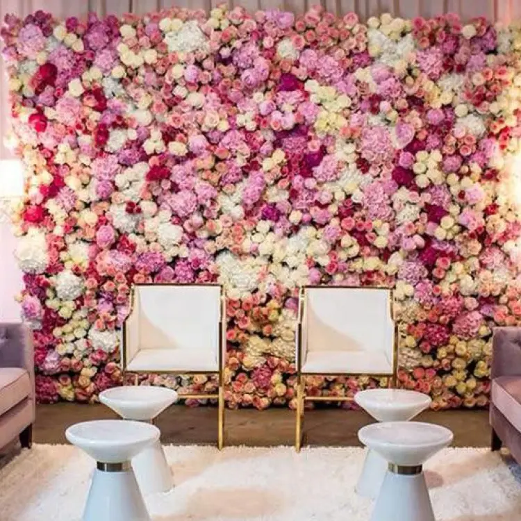 Benutzer definierte Stoff basis Hochzeit Hintergrund künstliche Blumen Dekor gefälschte Rosen Flower wall Hintergrund Faux Rose PINK Flower Wall