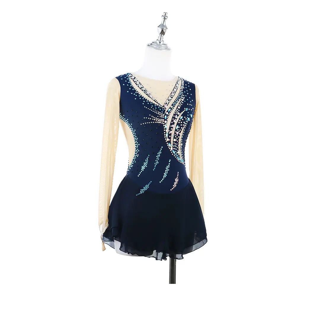 Vestido elástico de patinaje sobre hielo para mujer y niña, ropa para practicar patinaje sobre hielo con diamantes de imitación