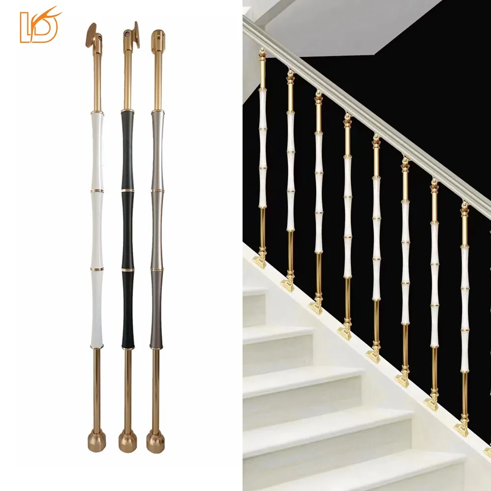 Husillos de Metal de escalera moderna de nuevo diseño LD, balaustres de tubo de aluminio en forma de bambú de 16 mm para escalera interior