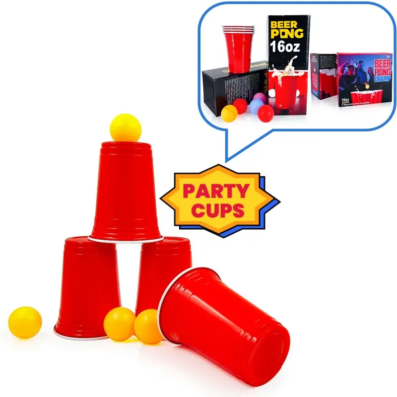 Özel logo çift vasos de plastico şerit 16oz çift kırmızı renk ücretsiz PP plastik parti mavi renk plastik bira Pong bardaklar
