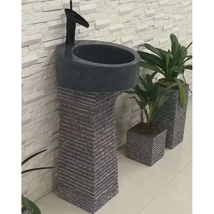 Lavatório de banheiro redondo, lavatório de pedra de mármore de granito