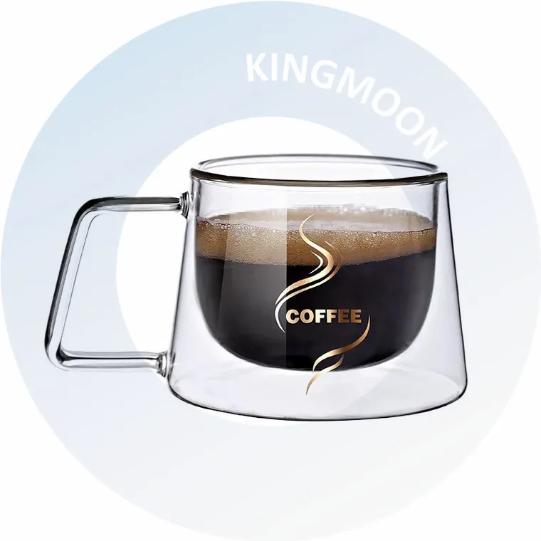 Caneca de chá e café copo de vidro 200ml/7oz canecas clássicas transparente com alça logotipo personalizado parede dupla térmica vidro para festa