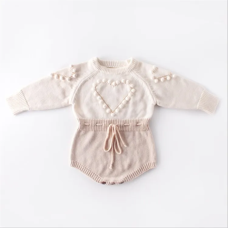 Suéter hecho a mano para bebé recién nacido, ropa de lana tejida de manga larga, pelele