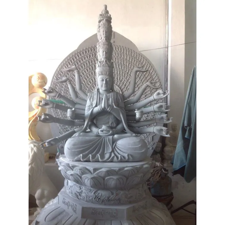 الأبيض رخام زمردي اللون حجر ألف يد بوذا تمثال ، Buda تمثال ديكور المنزل