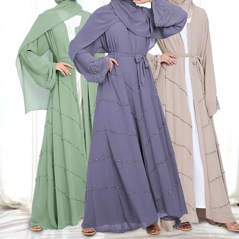 Dernières femmes musulmanes populaires Dubai modèles amples couleur unie Abaya caftan à manches longues femmes robe musulmane 2023 Dubai