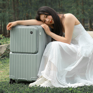 2025男女通用莫兰迪彩色拉杆箱，带前开放式大容量电脑登机箱，适用于旅行 - Product Image 1