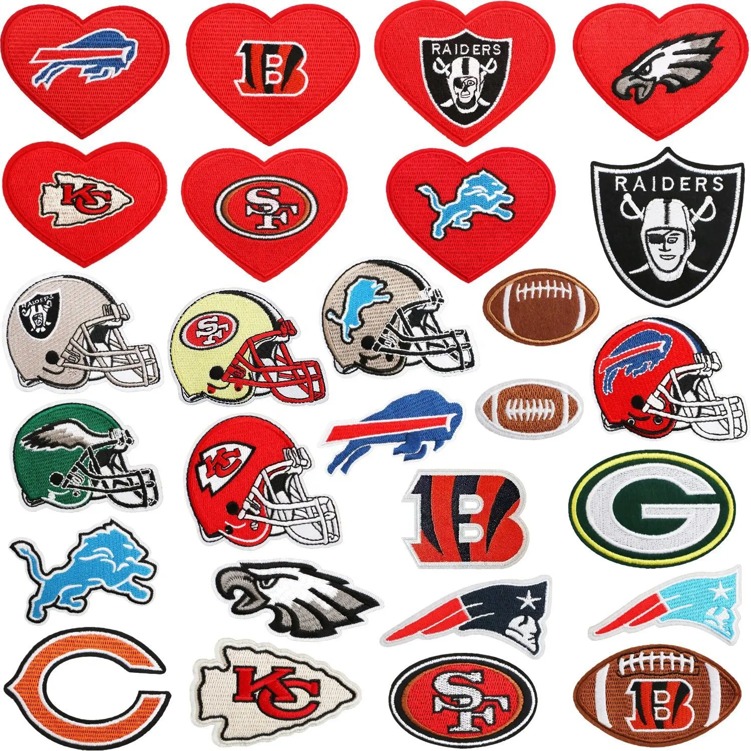Remendos de roupas bordados com logotipo da equipe esportiva da NFL mais vendidos, remendo de ferro bordado personalizado para roupas, chapéus e bolsas