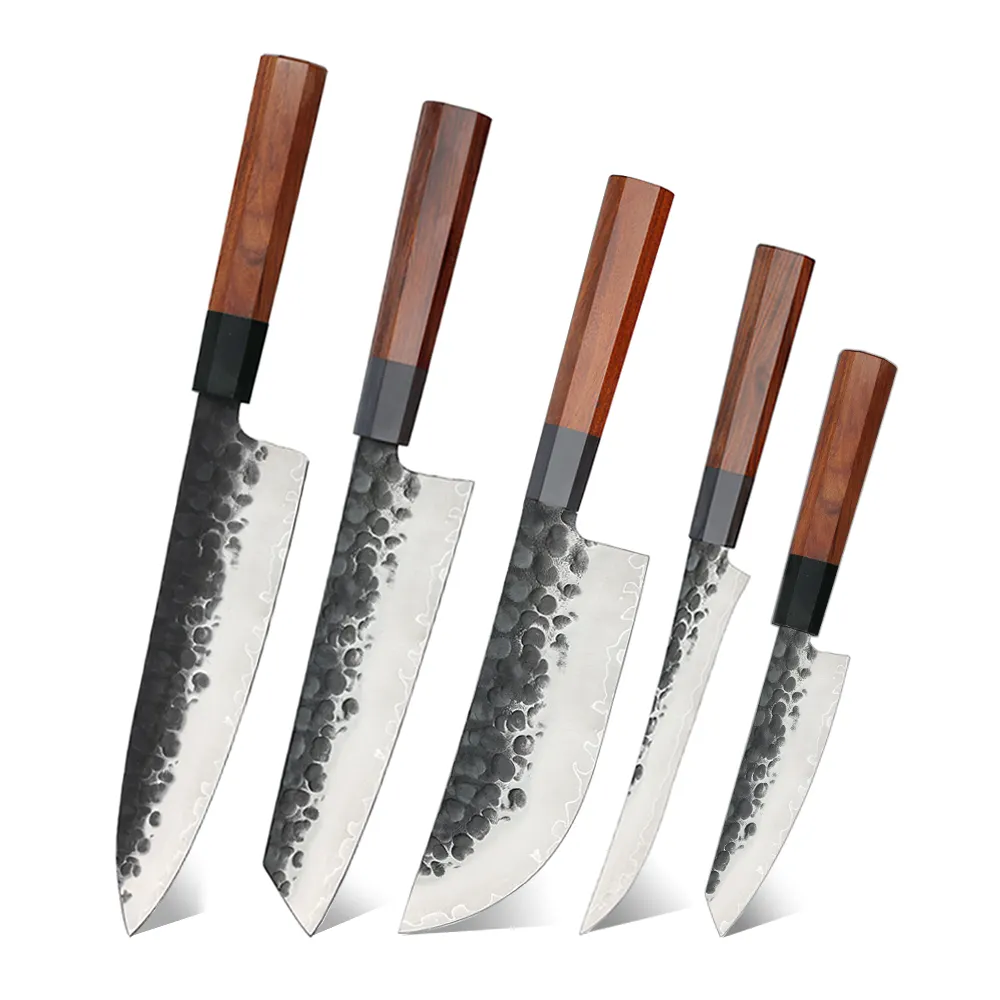 Ensemble de couteaux de Chef japonais professionnel, en acier, de damas avec manche en bois, 8 pièces