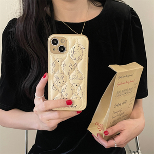 Deri kavisli aşağı çizgi tavşan telefon iPhone için kılıf 16 Pro Max 15 14 13 12 koruyucu kapak - Product Image 6