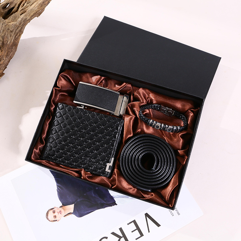 5-piece set-black-wallet-belt-bracelet-N-shaped buckle-box