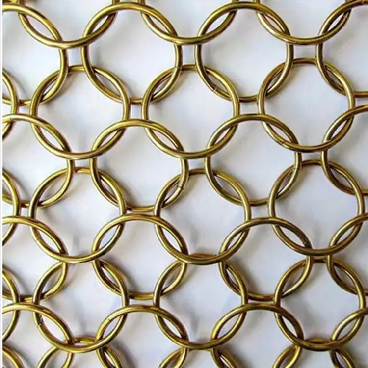 Gold Stainless Steel Spiral decorative Metal Screen Mesh for Restaurant Metal Mesh Curtain