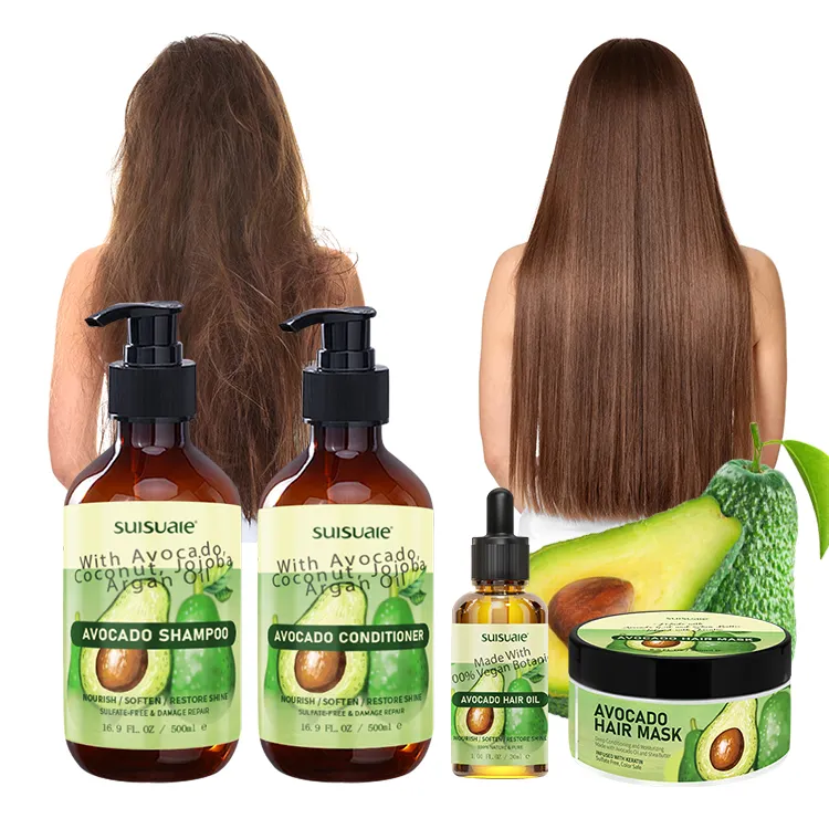 Shampoo e condicionador natural orgânico para reparação de cabelos sem sulfato de abacate de marca própria personalizada por atacado