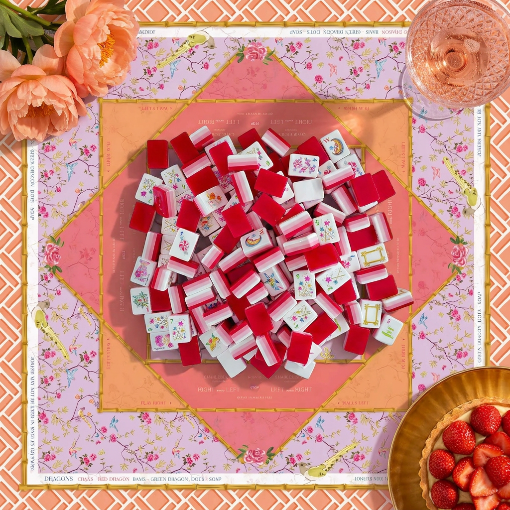 Light Pink Mahjong Tiles and Mat Set 8