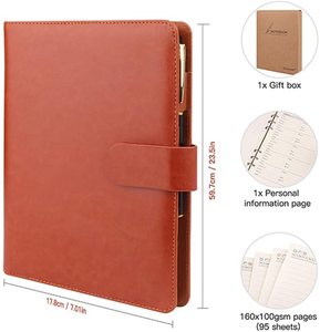 Binder 6 Ring <strong>Notebook</strong> A5 Leather <strong>Note</strong> Journal/Refillable Loose Leaf Business custom embossed logo document file folder folder
