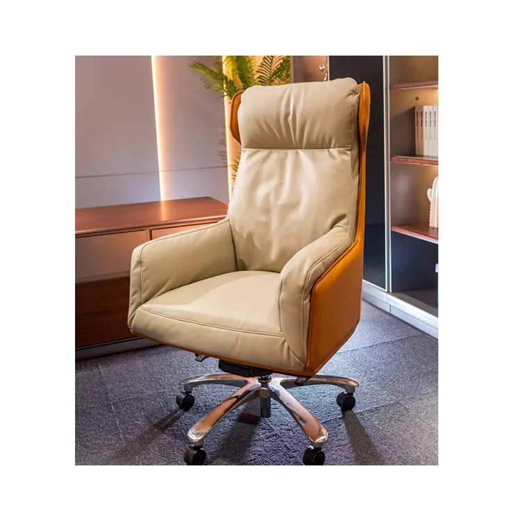 Chaise de bureau moderne en cuir de vache, de luxe, de bonne qualité, orange