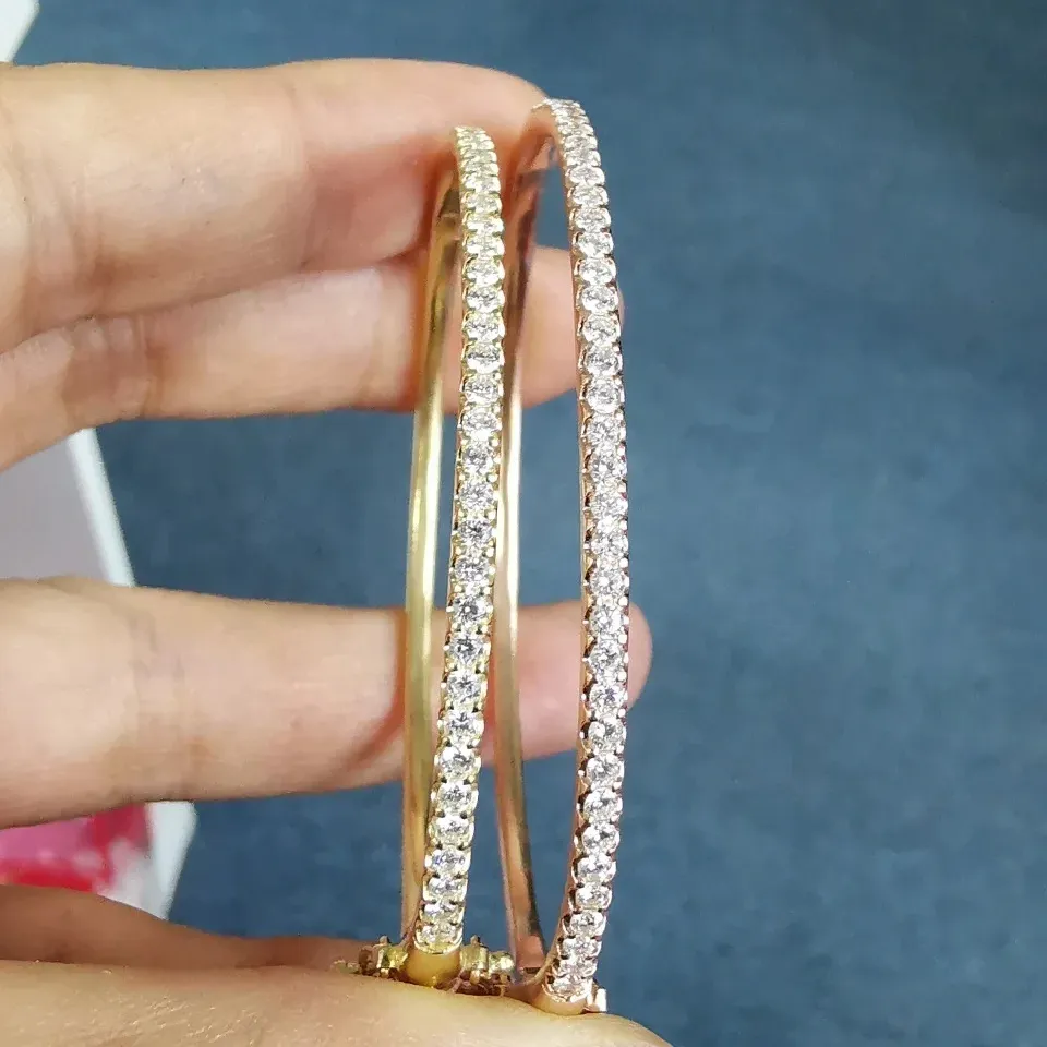 Xinfly Fijne Sieraden Custom Vrouwen Enkele Rij Eenvoudige 14K 18K Rose Geel Goud Mode Stapelen Natuurlijke Diamanten Armband Set