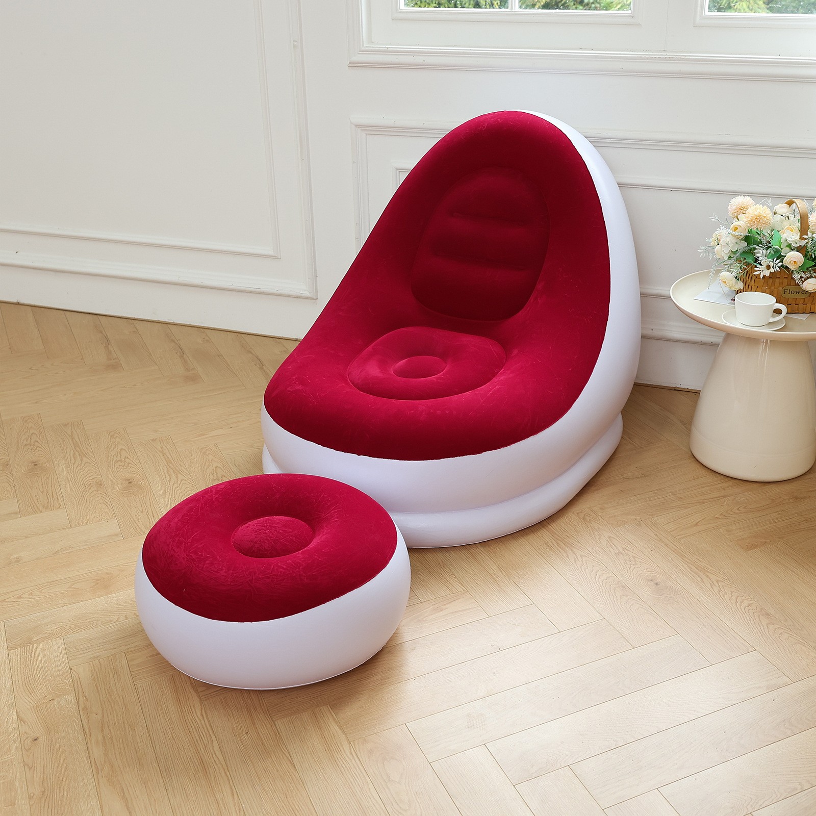 Silver & Red(sofa + footstool + foot pump)