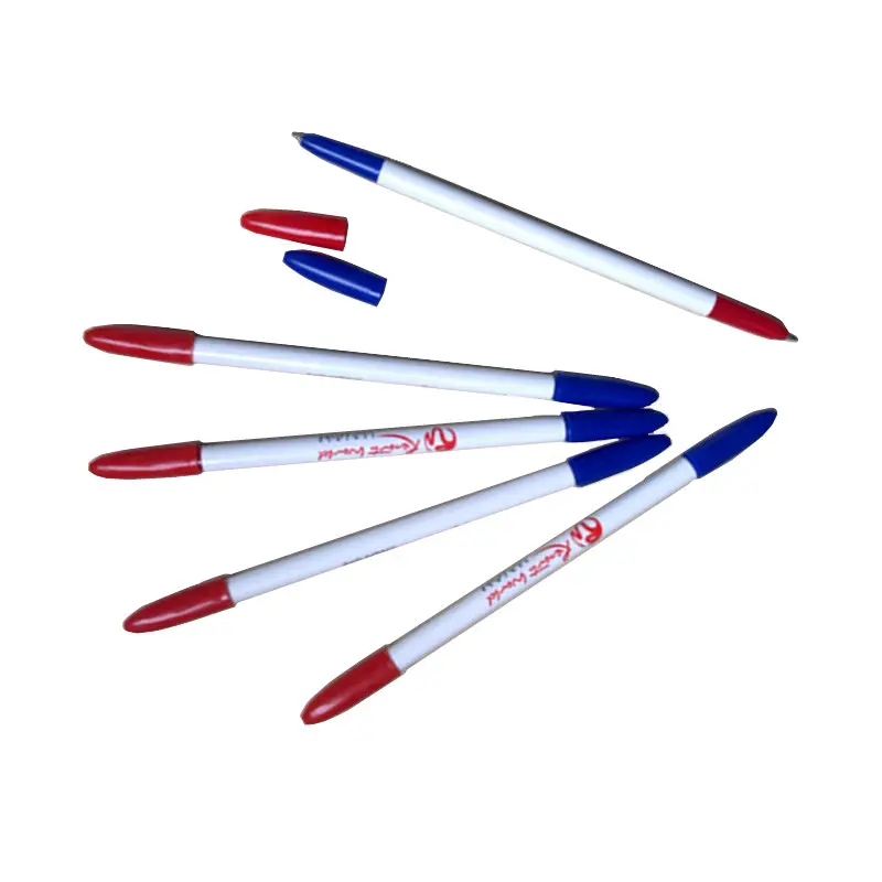 Stylos bic à logo promotionnel, mini forme fine double face cadeaux encre écologique deux pointes stylo à bille moins cher pour l'école