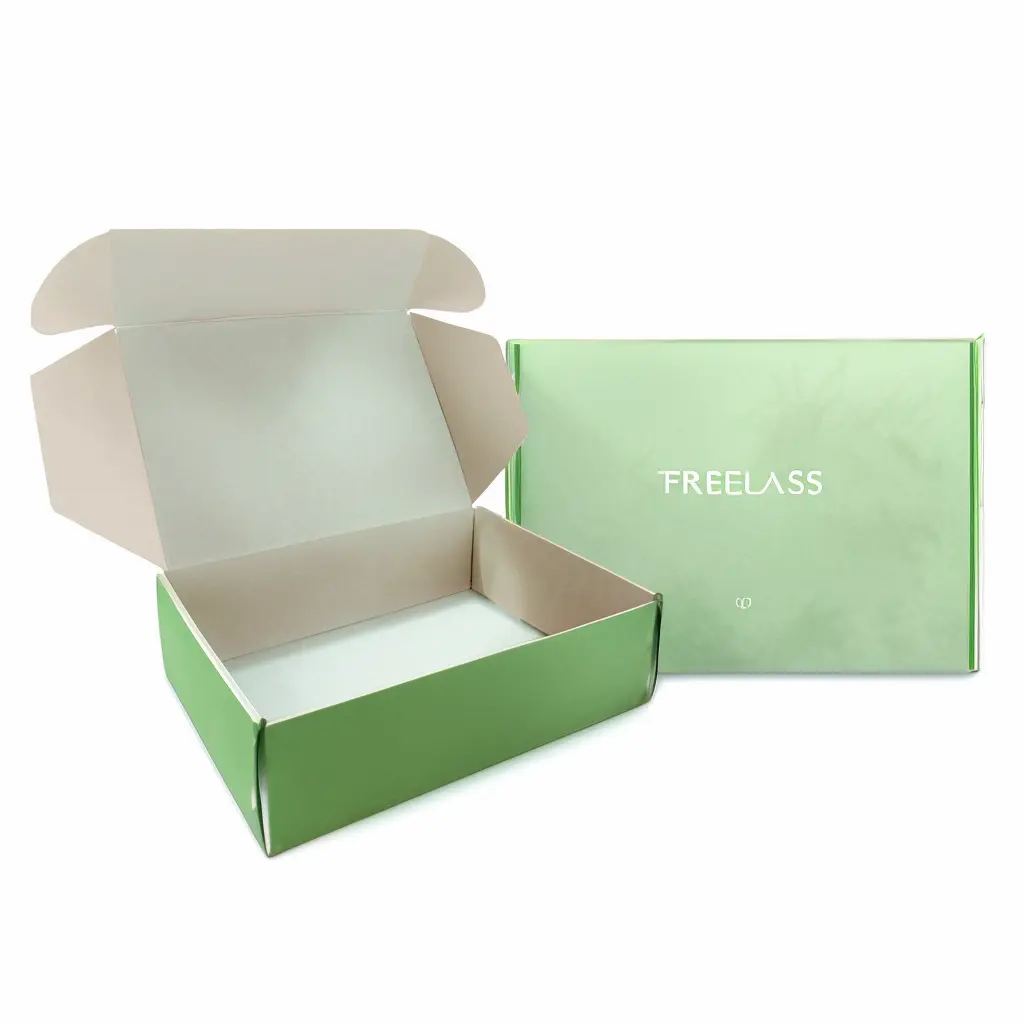 Caja de cartón verde grande del fabricante, caja de ropa de correo, cajas decorativas de envío personalizadas corrugadas con embalaje con logotipo