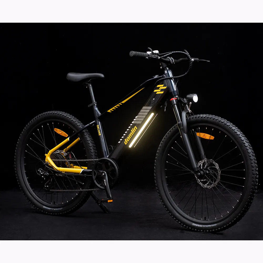 Bicicleta elétrica de montanha para adultos, quadro brilhante e novo, ideal para dirigir à noite, com design seguro