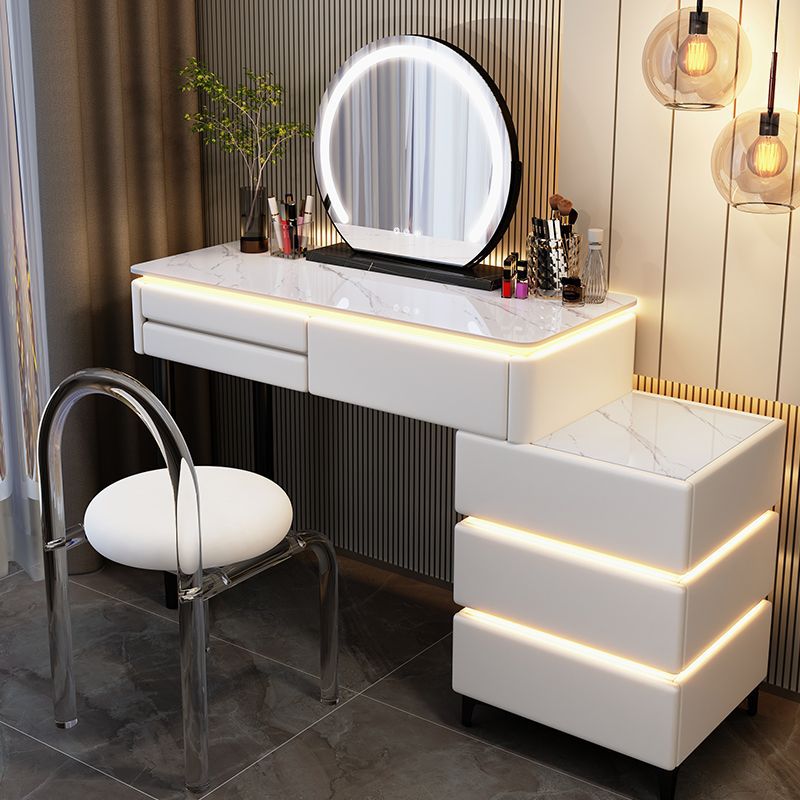 100cm white table, cabinet, mirror, acrylic stool