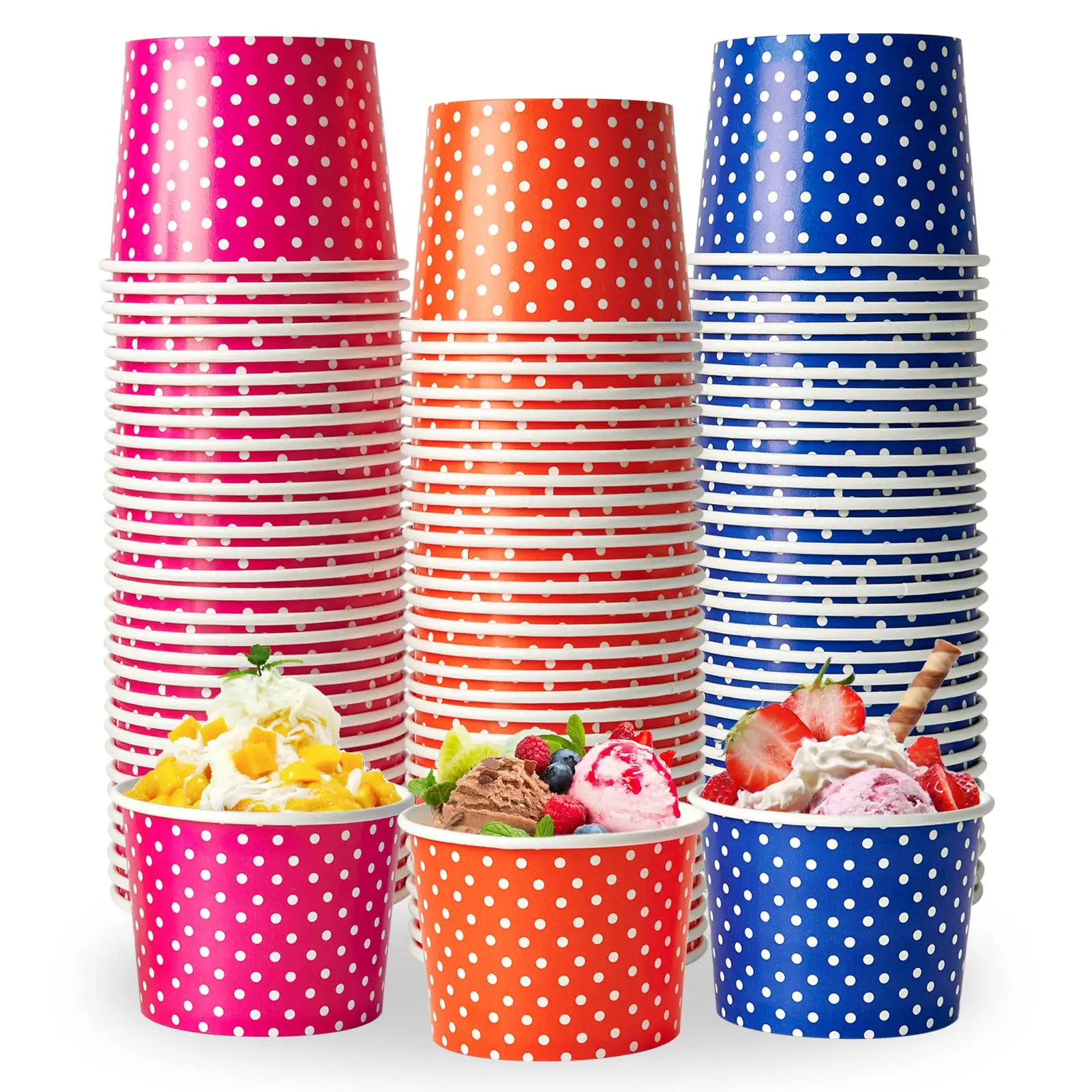 Fabriek Directe Verkoop Waterdichte Coating Stevige Polka Dot Afdrukken 8Oz 16Oz Wegwerp Ijscoupe Hete Soep Papier Beker Kom