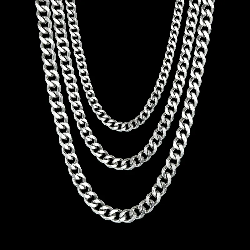 RINNTIN SC36 925 Sterling Silver Chains Hip Hop Jewelry 3.6/5/7mm Chunky Diamond-Cut Cuban Link Chain Necklace for Men Women