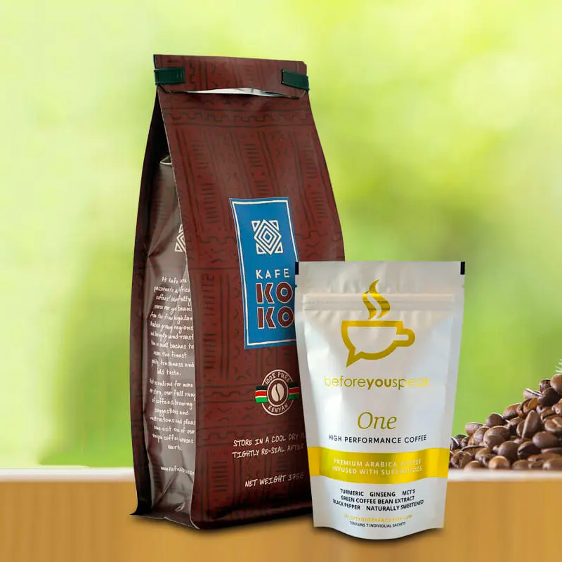 Caffee-embalaje de granos de café, bolsa de fondo plano, impresión personalizada, fabricante, embalaje con válvula de cremallera, bolsa de café