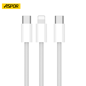 Cavo di ricarica rapida ASPOR A022 60W cavo di ricarica 2 in1 tipo-C a tipo-C, tipo-C a Iph cavo intrecciato in Nylon - Product Image 4