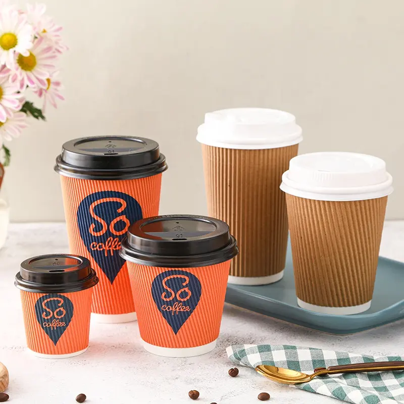Low MOQ Custom Logo Kraft Pappbecher 8oz/12oz/16oz Einweg verpackung Kaffeetassen für Tee-und Coffeeshops