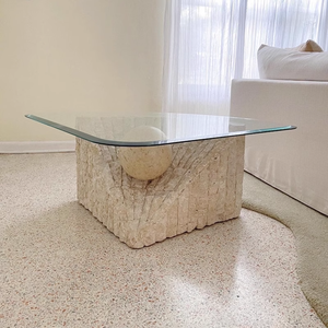 Sang Trọng Hiện Đại Tối Giản Đồ Nội Thất Nhà Fan Hình Tự Nhiên Travertine Cơ Sở Thủy Tinh Hàng Đầu Không Thường Xuyên Cà Phê/Bàn Ăn - Product Image 4