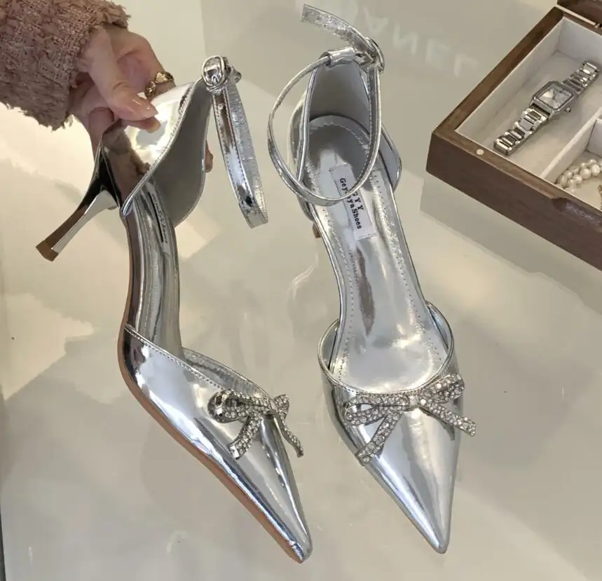 Scarpe da sposa di lusso su misura papillon strass cinturino alla caviglia 7cm 9cm tacchi alti per le donne scarpe da festa