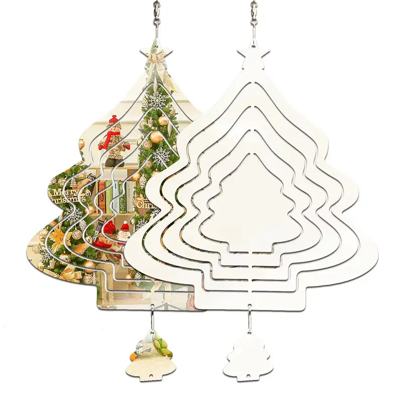 Witte Lege Sublimatie Kerstboom Vorm Windgong Tuin Art Opknoping 10 Inch Windgong Kerstcadeaus