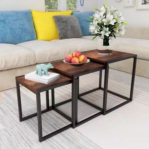 Juego de anidación de mesa de centro de 3 mesas de té apilables para sala de estar, mesa auxiliar de dormitorio con marco de hierro - Product Image 5