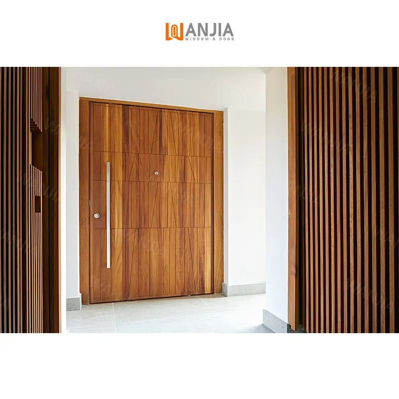 Proveedor de WANJIA, puertas de entrada frontal exteriores de diseño moderno, puertas de entrada de casas de Villa, puerta pivotante de madera